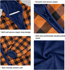 CHIFIGNO Buffalo Plaid Orange Toddler Fleece Zip up Jacket, Thick Lightweight Fleece Outerwear Jackets 3T