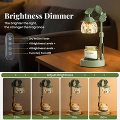 Candle Warmer Lamp with Timer Dimmable,Candle Lamp Height Adjustable,Flower Electric Candle Warmer House Warming Gifts New Home Bedroom Decor,Wax Melt Warmer for Jar Candles with 2 Bulbs (Green)