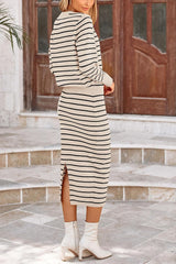PRETTYGARDEN 2 Piece Skirts Sets For Women Fall Fashion 2025 Striped Sweater Dress Knit Lounge Travel Outfits Winter Clothing