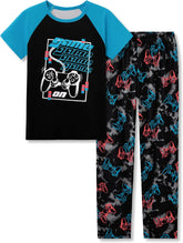 Beezizac Big Boys Pajamas Teal & Navy Face 2-Piece Fun Short Sleeve & Pants PJ Set Kid Cozy Sleepwear Size 6-18