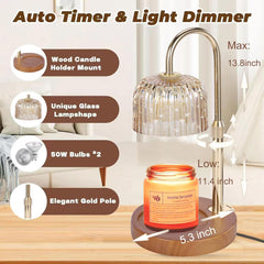 2 Pack Electric Timer Candle Warmer Light,With bracket Dimmable Candles Wax Glass Warmers Lamps for Jar Candles Burner No Flame Scented Melting Warming Lantern Adjustable Height(4*50W Bulb) (Type-C)