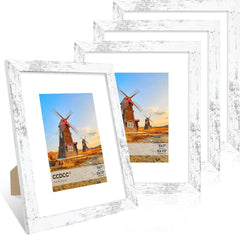 5x7 Picture Frame Set of 4, 5 x 7 Wood Photo Frames with Mat for 4x6, Wooden Frame with Real Glass Cover for Wall and Tabletop Display,Gold