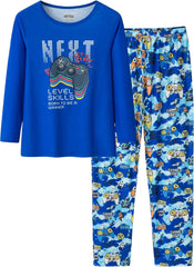 Pajamas for Boys Cute Black Gamer Long Sleeve and Pants Sleepwear 2-pieces Big Kids PJS Clothes Size 6-16