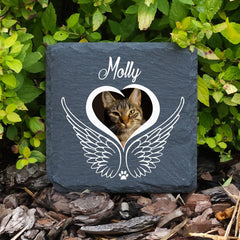 Personalized Custom Square Memorial Plaque for Pet Cat Dog Any Animal Slate Stone Frame Paw Print Grave Marker - Size 3,94" x 3,94" or 100 x 100 mm - Image Frame