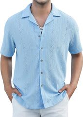 Damipow Mens Casual Button Down Shirts Short Sleeve Fashion Vacation Beach Shirts