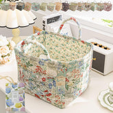 Boho Fabric Storage Basket, Boho Floral Laundry Baskets, Collapsible Bohemian Style Puffer Quilted Tote, Large Capacity Spring Vintage Storage Bag Organizer with Handle & Front Pocket (Flowers N#)