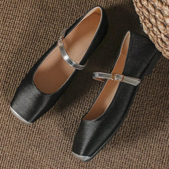 Hee grand Women Mary Jane Flats Shoes Square Toe Satin Dress Shoes Comfortable Casual Ballet Flats