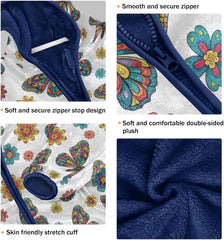 CHIFIGNO Colorful Butterfly White Kids Fleece Zip up Jacket, Warm Light Fleece Jacket 3T