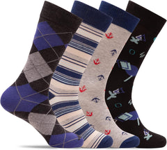 Mens 4 Pack of Light Cotton Blend Fun, Funky and Colorful Business Dress Socks