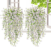 2 Pieces Artificial Hanging Flowers Outdoor Faux Plants Window Sill Greenery Vines Vibrant Hangable Artificial Flowers Vine for Wedding Garden Decor