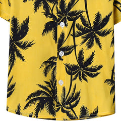 Betadog Boys 𝐇awaiian Shirts Coconut Tree Print Short Sleeve Casual Tropical Tops T-Shirt Cotton Button Down