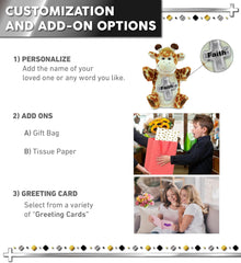 DolliBu Giraffe Hand Puppet Stuffed Animal with Silver Cross and Personalization - Religious Baptism Gifts for Boys and Girls, Dedication Christening Gifts Plush Prayer Healing Teddy Bear - 10 Inches