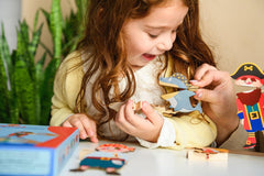 kipod- Clothespin Theater Pirate Puppets- Set of 6 Wooden Pirate Finger Puppets for Kids Ages 2+- Montessori- Imaginative Play Toy