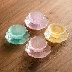 37Ml/1.5oz Colored Glass Petal Cup and Saucer, Home Afternoon Tea Cup - Cup Glass Purple