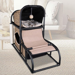 Goetland PVC Modern Cat Condo House Tree Medium Tower Bed Scratching Post Climber With Peek Hole and Dangling Ball for Kitty Indoors Leopard