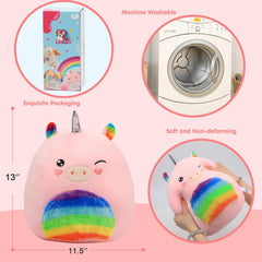 Easfan Rainbow Unicorn Plush Pillow Plush Toy, Unicorn Stuffed Animal Soft Plushie Toy for Kids Girls Birthday Valentine Gift, 8"
