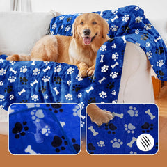Dog Blanket Paw Bone Pattern 1 Pack 2 Super Soft Warm Flannel Sofa Cover Car Bed Protector, Urine Proof Washable Outdoor Pet Blanket for Puppy Large Dogs & Cats,40"*30" Blue
