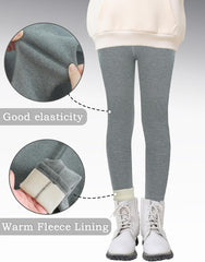 Happy Cherry Warm Fleece Lined Leggings for Toddler Kids Girls Solid Color Winter Thick Tight Pants Cotton Legging Multipack