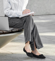 Ablanczoom Ballet Flats Shoes for Women: Dressy Pointed Toe Bow Knit Flats Comfortable Slip On Work Business Shoes for Driving Dating Wedding