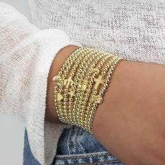Gold Beaded Pearl Bracelets for Women Non Tarnish Dainty Cross Stack Stretch Trendy 2025 Gifts
