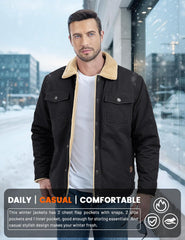 MAGCOMSEN Men's Winter Jacket Lined Sherpa Jacket Warm Trucker Coat Multi Pocket