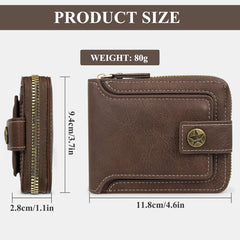 PU Leather Wallet for Men, Mini Portable Bifold Mens’ Wallet with Zipper Buckle Multi Compartments ID Windows (Black)