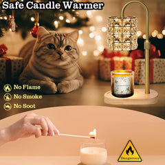 Crystal Candle Warmer Lamp with Timer Dimmer, Adjustable Height Candle Warmer, Birthday Gifts for Women, House Warming Gifts for New Home Bedroom Decor, Wax Melt Warmer Lamp with 2 Bulbs, Gold