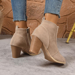 Fall Boots for Women 2025,Women's Ankle Boots Low Chunky Heeled Booties Casual Comfortable Fall Winter Pointed Closed Toe Short Boot for Women with Side Zipper