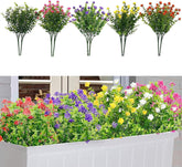 10 Bundles Fake Spring Flowers, UV Resistant Plastic Artificial Flowers for Outdoors,Faux Plants Outdoor,Faux Spring Flowers for Wedding Garden Outside Home Porch Window Decoration