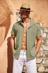 COOFANDY Men's Cuban Guayabera Shirt Short Sleeve Button Down Shirts Casual Summer Beach Linen Shirts