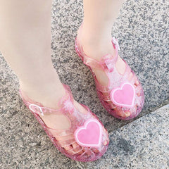 Cute Heart Jellies Shoes For Girls Soft Closed Toe Dress Sandals With Strap Summer Girl Outdoor Casual 𝗣ink