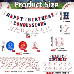 Baseball Party Decorations, Happy Birthday Banner, Concessions Banner Baseball Theme Cake Toppers, Latex Balloons and Tablecloth for Kids Party Sports Birthday Party Supplies