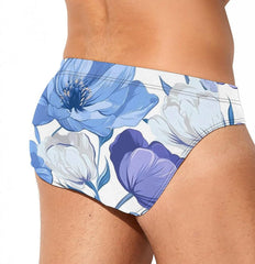 Purple Flowers Print Men's Swimsuit Brief Beach Shorts Bikini Swimwear Sexy Swimming Trunks