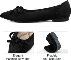 Ablanczoom Ballet Flats Shoes for Women: Dressy Pointed Toe Bow Knit Flats Comfortable Slip On Work Business Shoes for Driving Dating Wedding