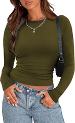 Zeagoo Womens Long Sleeve Stretch Crewneck Ribbed T-Shirt Slim Fit Casual Basic Tops S-XXL