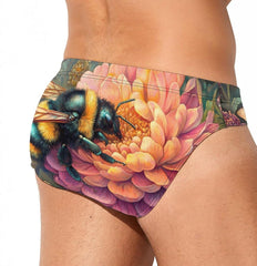 Bee Garden Men's Swimsuit Brief Beach Shorts Bikini Swimwear Sexy Swimming Trunks