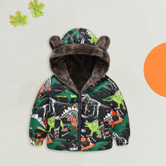 Toddler Boys Winter Warm Jacket Outerwear Dinosaur Hooded Zipper Padded Outwear for Girls or Boys Rain Jacket
