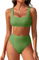 ANRABESS Women Swimsuits Two Piece Bikini Set High Waisted Ribbed Tummy Control Modest Bathing Suits 2025 Beach Swim Wear