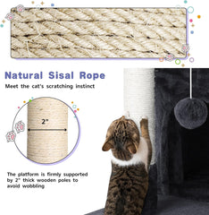 54in Cat Tree Tower Multi-Level Activity Center Durable Cats Jumping Platform Pet Play House for Indoor Cats with Scratching Posts, Cat Condo, Climbing Ladder & Plush Toys (Pink)