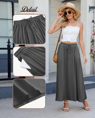 Ficerd 3 Pack Women's Maxi Long Skirts, Ankle Length a Line Elastic High Waist Summer Casual Drawstring Skirts with Pockets