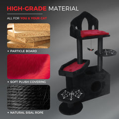 Black Gothic Cat Tree with Coffin Platform - Scratching Posts & Removable Cushion, Easy Installation & Halloween Home Decor, 45 Inches Sturdy Cat Tower for Indoor Cats (Small)