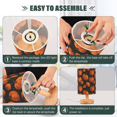 Glowing Pumpkins Star Bedside Table Lamp Small Desk Lamps Linen Fabric Shade Decorative Nightstand Lamp LED with USB Port Wood Base for Bedroom Living Room