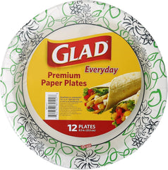Glad Round Disposable Paper Plates, Whimsical Florals Pattern - Strong, Sturdy, Soak Proof, and Microwavable Decorative Plates for Dinner and Everyday Use, 8.5 Inch, 12 Count
