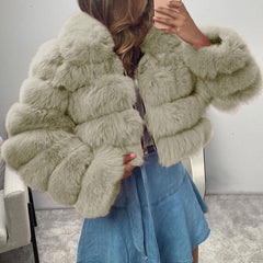 XUNRYAN Girls Winter Faux-Fur Coat Fashion Jackets Cropped Warm Coat Long Sleeve Hooded Casual Fuzzy Outerwear Short Coat