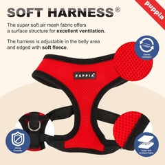 Puppia Soft Dog Harness No Choke Over-The-Head Triple Layered Breathable Mesh Adjustable Chest Belt and Quick-Release Buckle, Pink, Medium