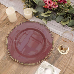Efavormart 10 Pack | 9" Mauve/Gold Scalloped Rim Plastic Dinner Plates, Disposable Party Plates For Weddings Party Events