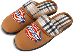 Dickies Men's Slide-on Memory Foam Scuff Slipper with Embroidered Logo-Indoor/Outdoor Sole