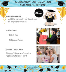 DolliBu Rabbit Graduation Plush Toy - Super Soft Plush Graduation Hand Puppet Animal Dress Up with Gown and Cap with Tassel Outfit - Congratulatory Graduation Gift with Personalization - 9 Inch