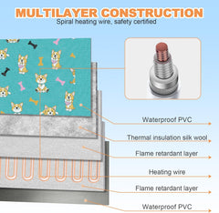 Electric Cat Heating Pad with Digital Temperature Control, Pet Heated Bed Mat LCD Display, Heated Cat Dog Mat with Timer, Chew Resistant Cord, 18x18 in