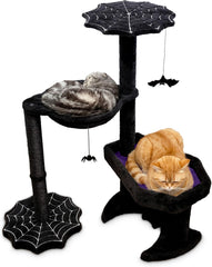 Gothic Cat Tree with Coffin Cat Bed, Gothic Cat Tower, Coffin cat Tree with Sisal Scratching Posts for Halloween cat, Small Size, Black with Red Littlesy